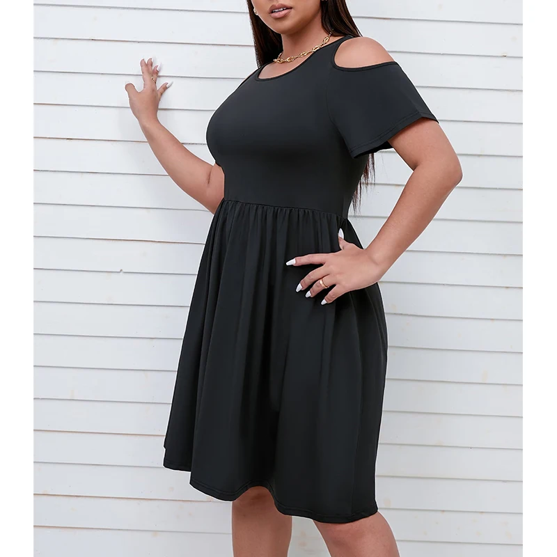 Summer Fashion Solid Color Plus Size Aesthetic Dress Women Elegant Sexy Chic Simple Short Sleeve Strapless Vestidos De Fiesta