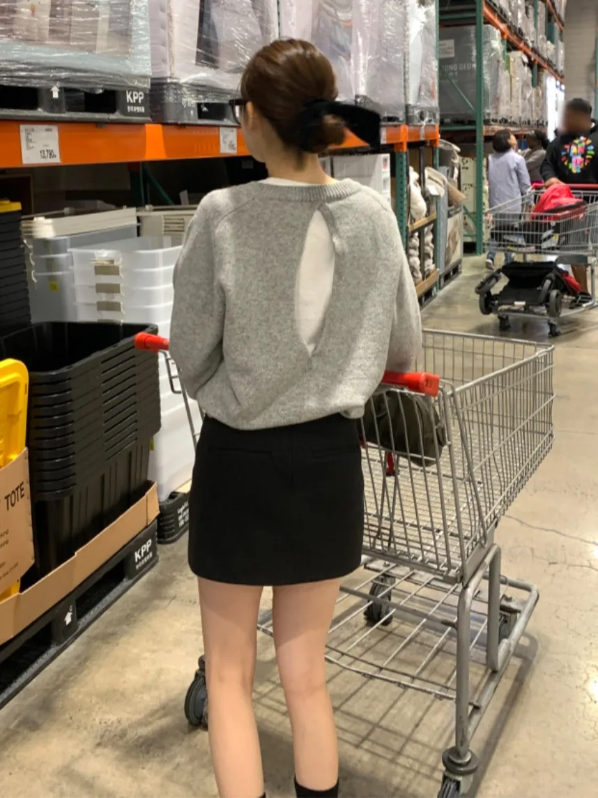 

Chic Hollow out Ba Long Sve Knitted Sweater Women's round Ne Pullover Design Sensation Winter Casual Versatile Top