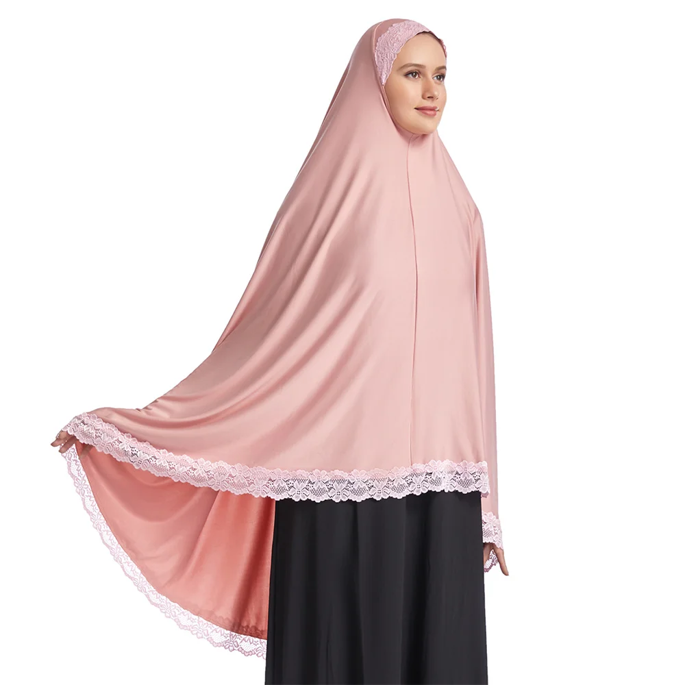 

Lace Headscarf Burqa Eid Ramadan Muslim Women Overhead Prayer Hijab Scarf Khimar Turkey Headdress Arabic Abayas Islamic Hijabs
