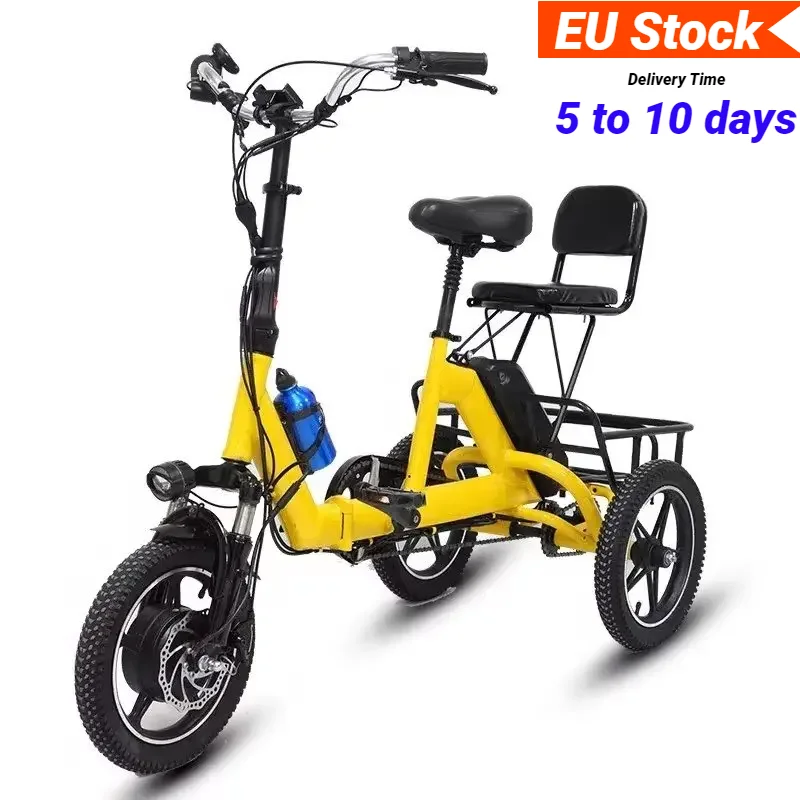 

EU STOCK Folding Electric Tricycle Adults With Passenger Seat 500w 48v 3 Wheel Family Electric Bicycle Ladies With Rear Basket