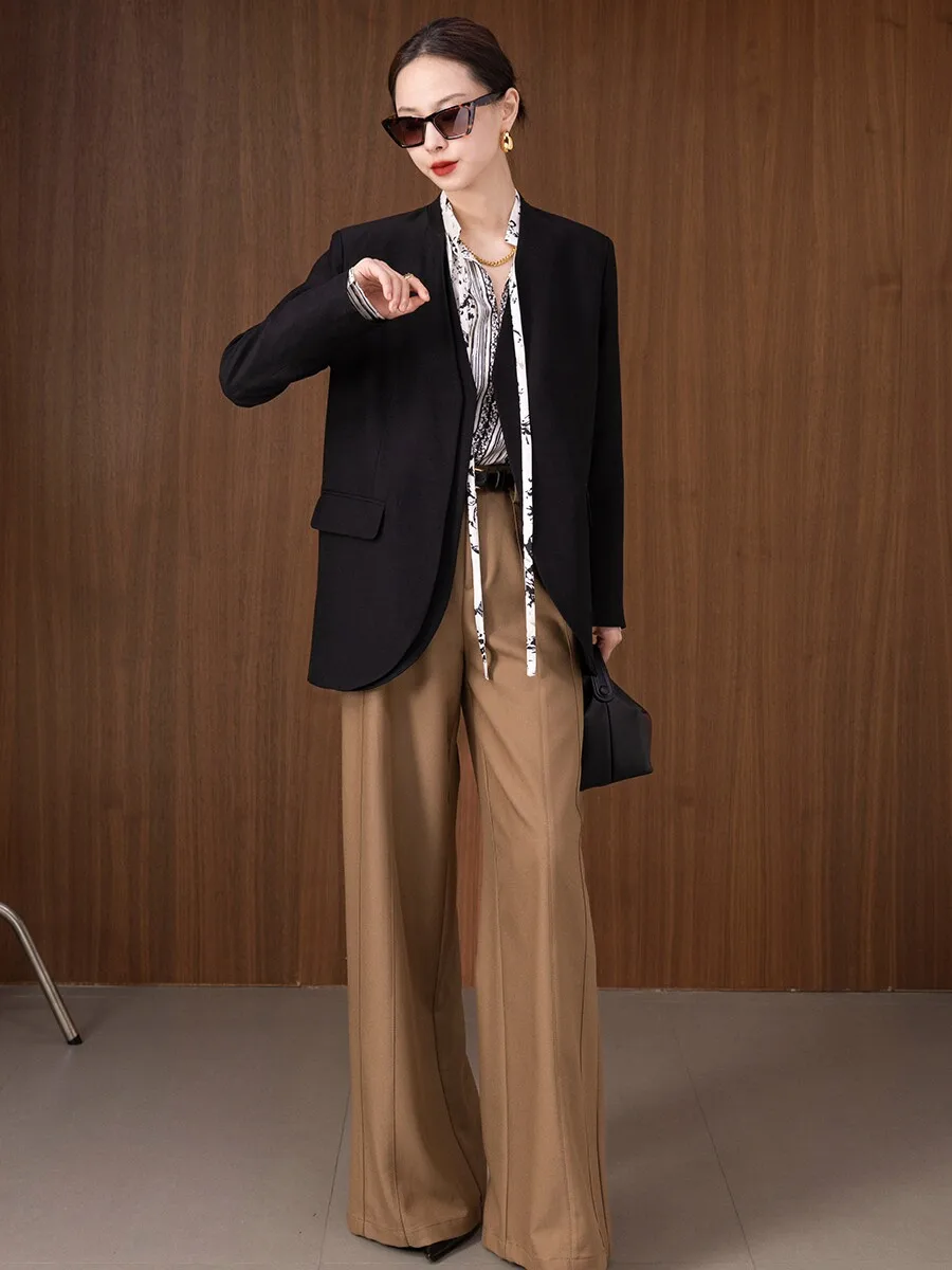 

Женский костюм Duetto Naia из ацетата с текстурой бамбука, длинный пиджак с изогнутым воротником, однотонный, стандартной длины, для повседневной носки