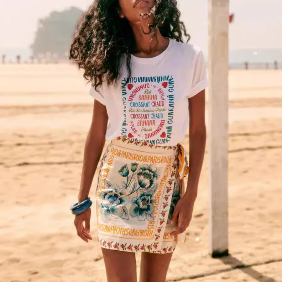 Falda corta de verano con estampado floral, de encaje, informal, a la moda, estilo urbano, línea A, de poliéster, para mujer.