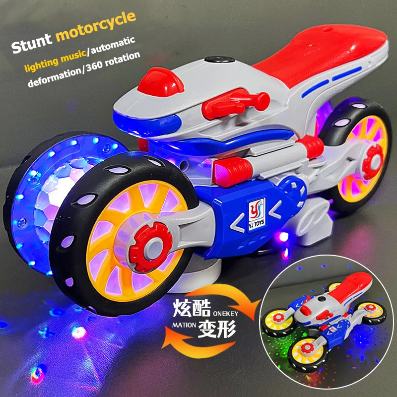 

Child Motorcycle Electric Deformation Motorcycle Stunt Rotating Universal Driving Lights Music Children'S Toy Car Model Boys