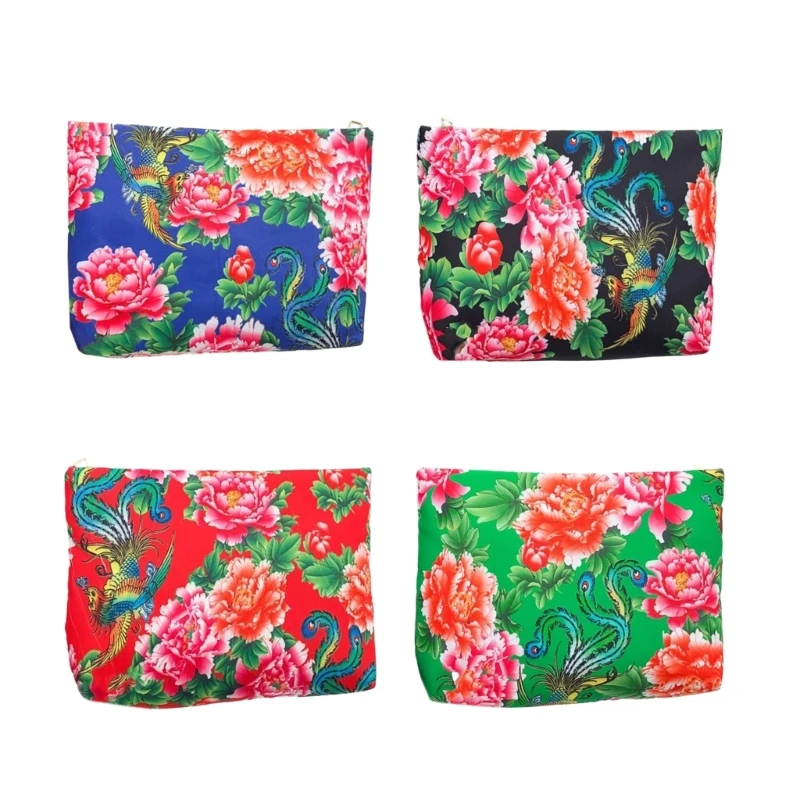 2024 NEW Handbag Women Vintage Nylon Tote Bag Flower Pattern Clutch for Cosmetic Makeup Purse Square Bag