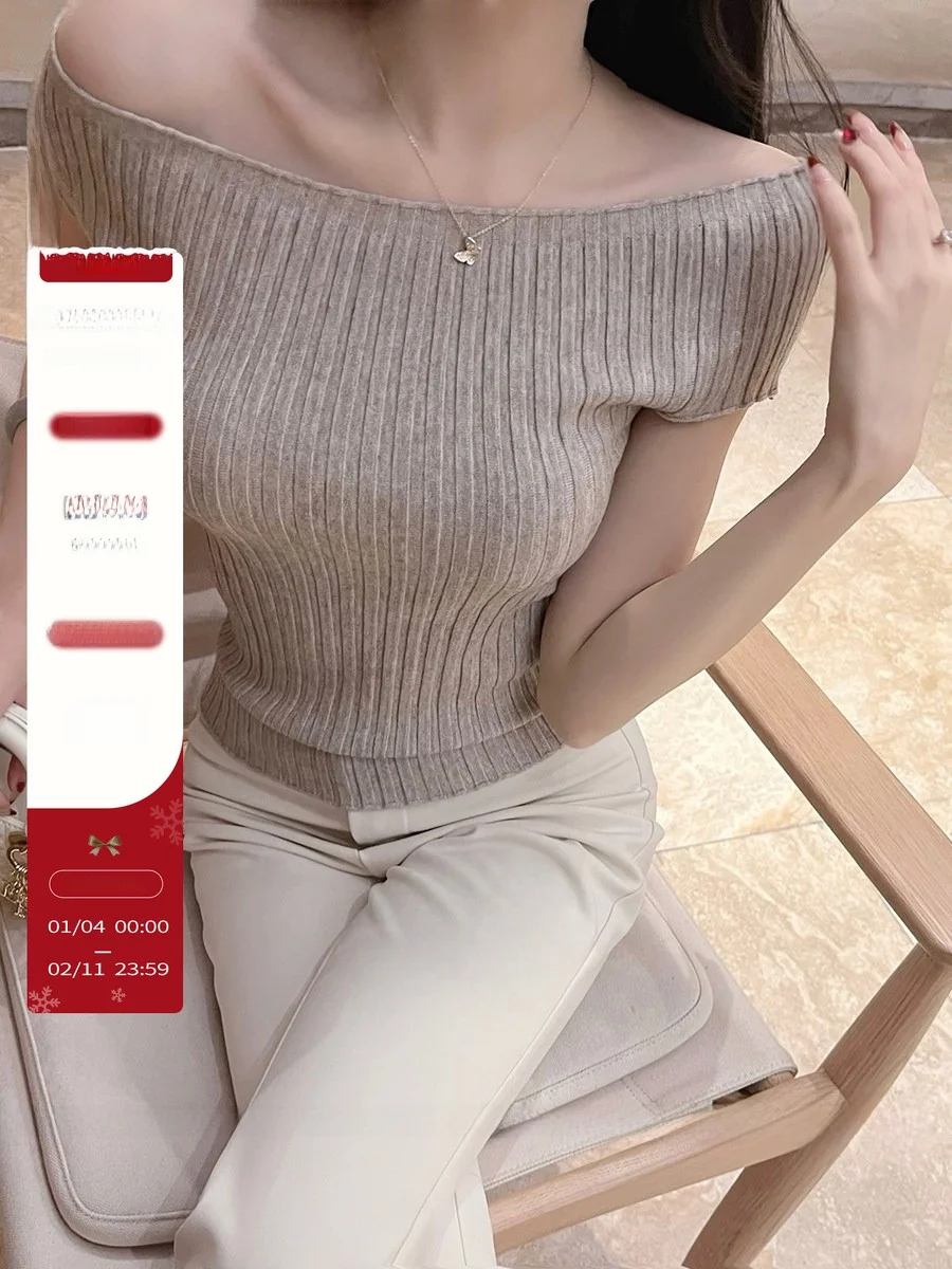 

Sexy Knitted One-oulder ort-Sve T-irt Women's Spring Lazy Match All Seasons CCZEE Spicy Girl Aosphere Slim Fit Bas...