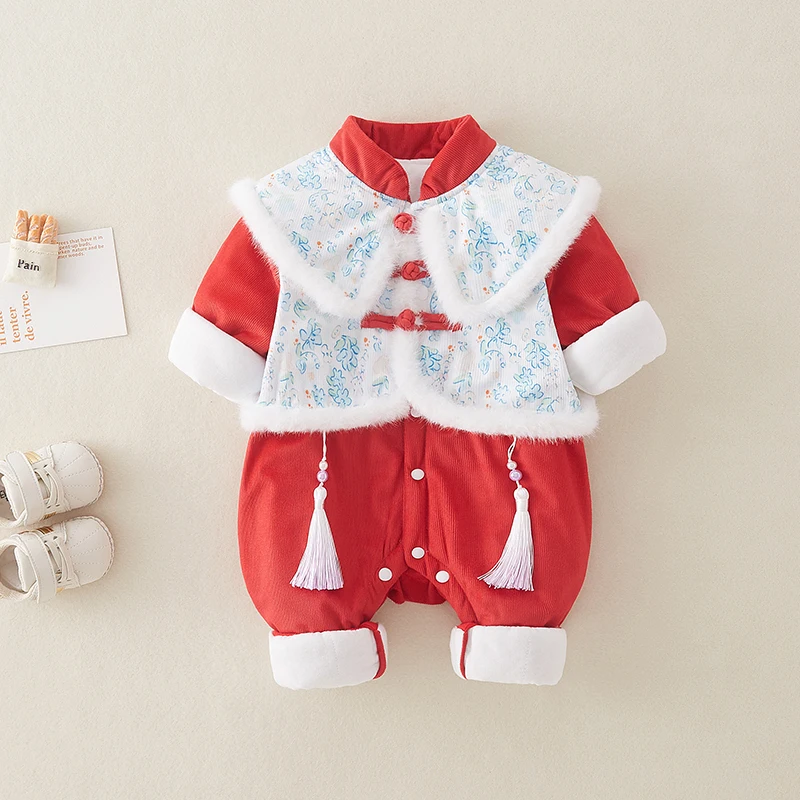 

Autumn Winter Fce Lined Cotton Rer Baby Girl Cling Suit Traditional Chinese Sle Hundred Day Celebration New Year O...
