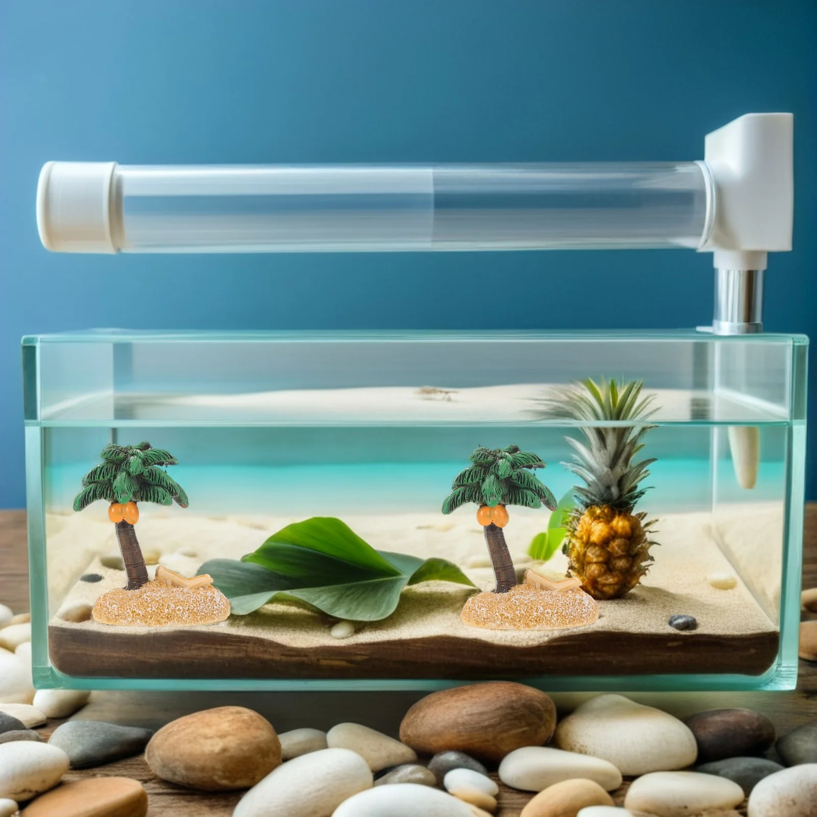 

5pcs Artificial Coconut Palm Tree Miniature Faux Tropical Plants For Aquarium Bonsai Micro Landscape Decor Tabletop Beach Theme