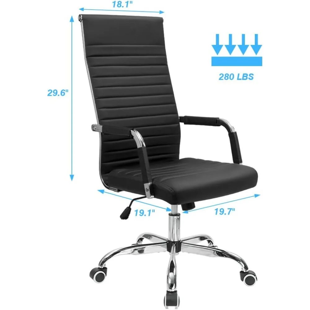 

Ribbed Office Chair High Back PU Leather Executive Conference Chair Adjustable Swivel Chair with Arms, Black