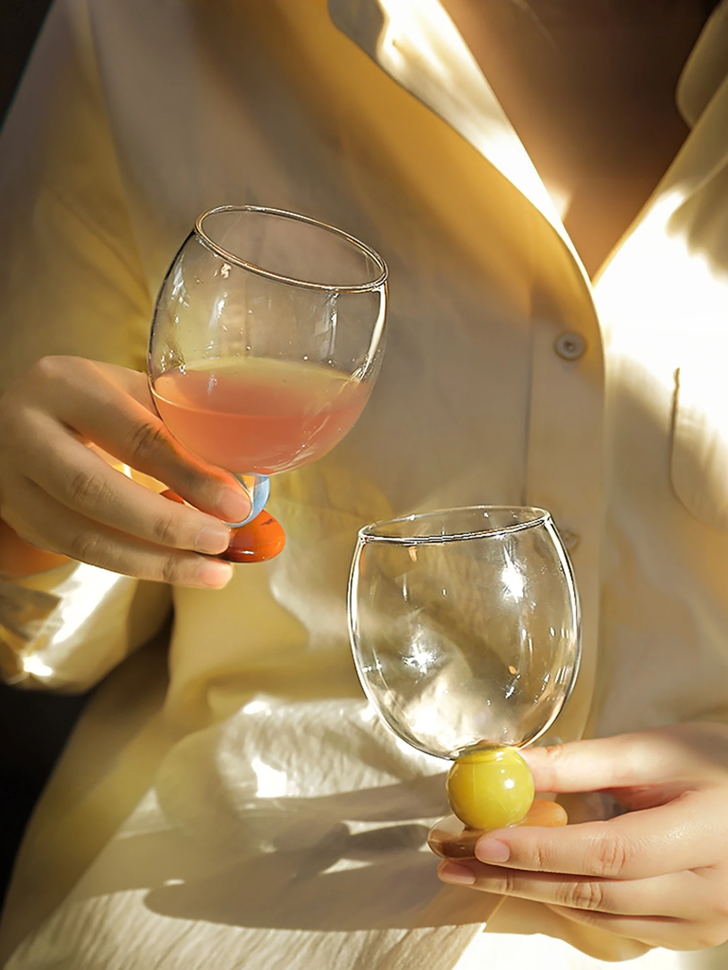 Colorful Glass Ball Base Chubby Color Bubble Base Glass Cups, Light Luxury Short Stem Tumblers, Aesthetic Cold Drink & Cocktail