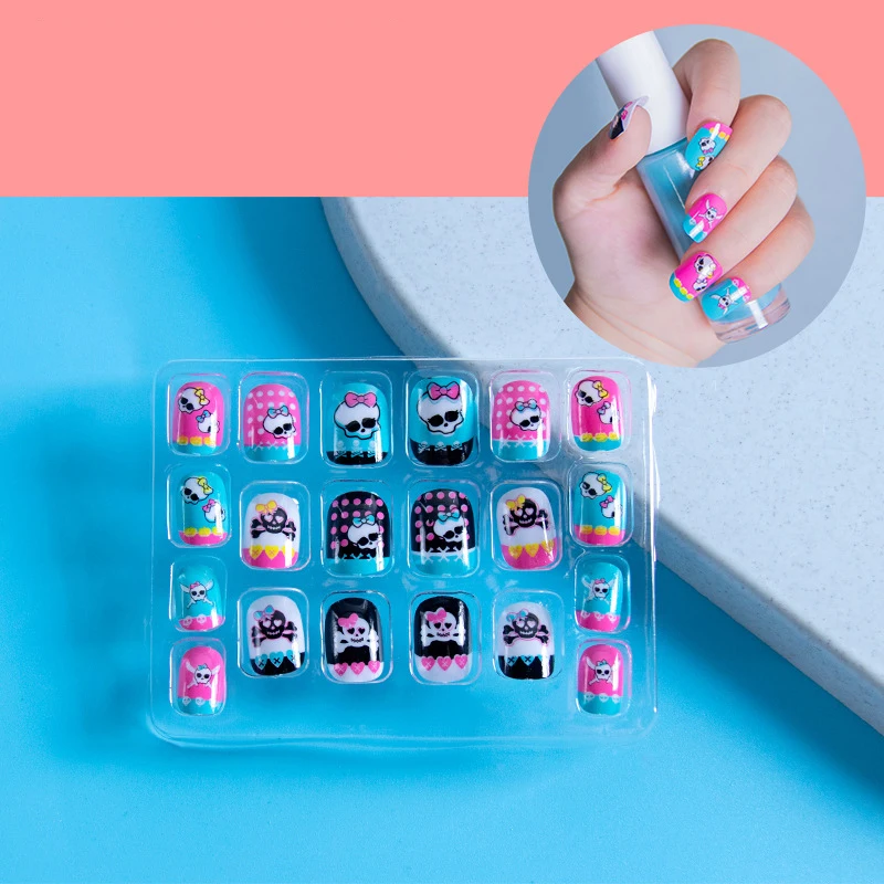 Halloween Design Atmosphere False Nails Colorful Skeleton Elements Cartoon Style Press on Nails Acrylic Removable Nail Art