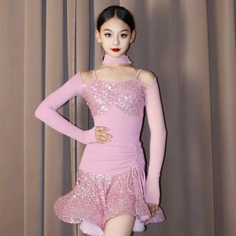 

Grils Latin Dance Competition Dress Glitter Split Skirt Stage Costume Dancewear Evening Party Prom Outfits