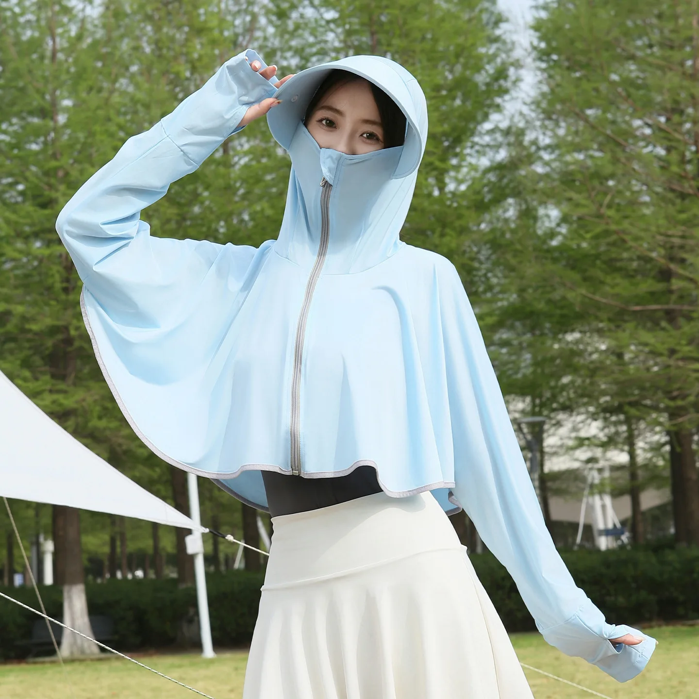 Women Spring Summer Ice Silk Sunscreen Hoodie UV Protective Lightweight Breathable Jacket for Outdoor Travel 2026 Comfy