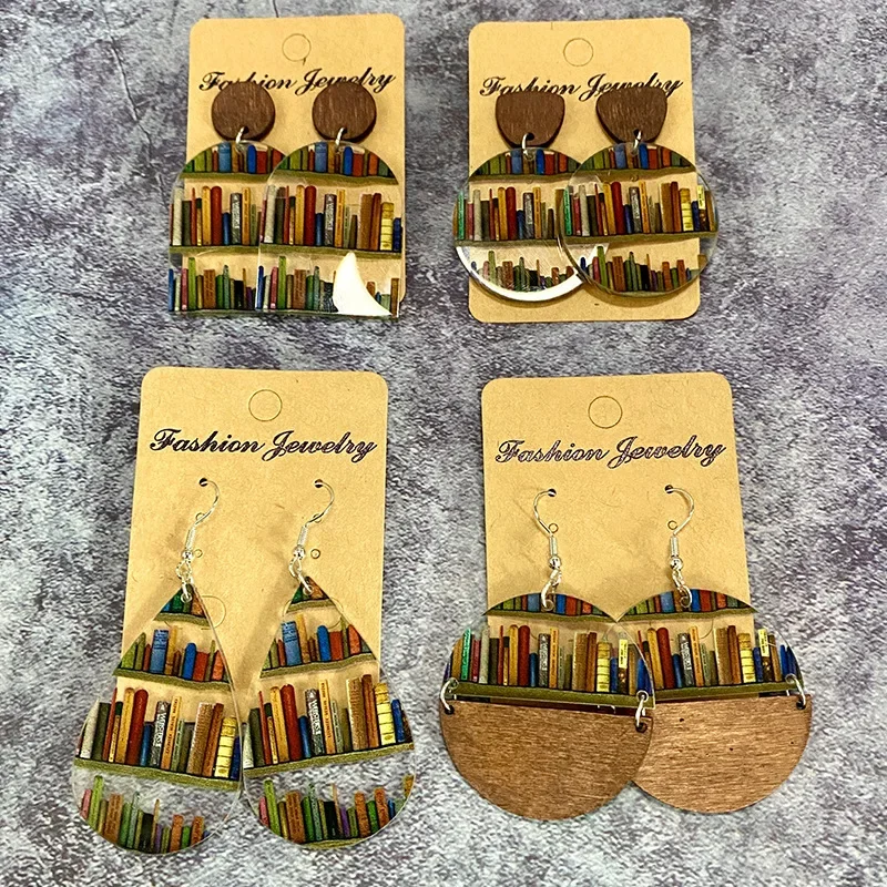 New Acrylic Book Shelf Earrings Bookshelf Wood Earrings for Women Librarian Book Club Teacher Reader Gifts Jewelry Wholesale