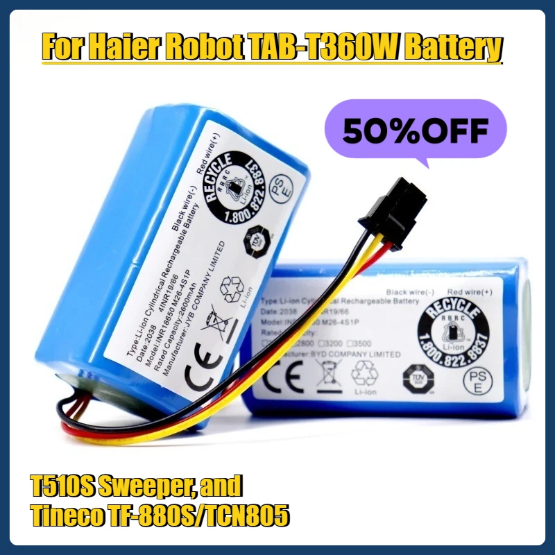

For Haier Robot TAB-T360W Battery, T510S Sweeper, and Tineco TF-880S/TCN805