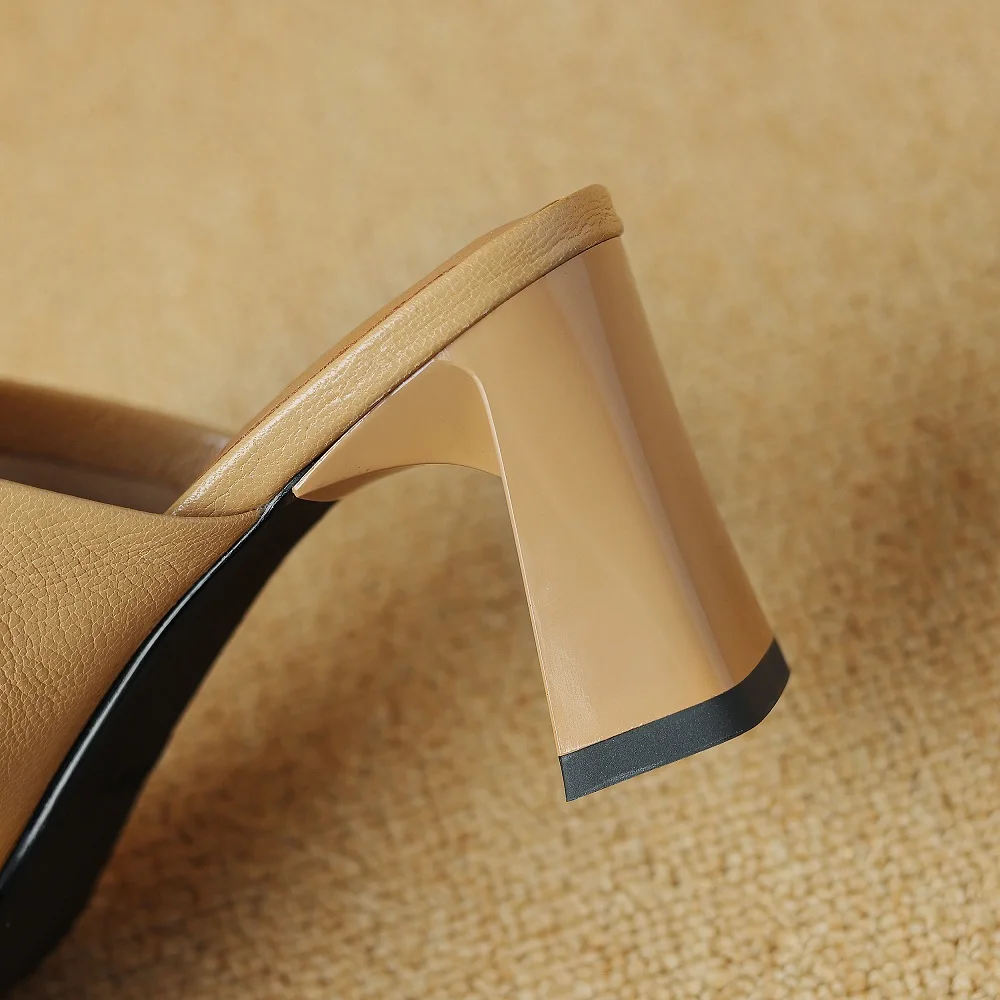 【JOCHEBED HU】Women\'s Genuine Leather Slippers Casual Ladies Summer Shoes Open Toe Sandals Slip On Slides Handmade