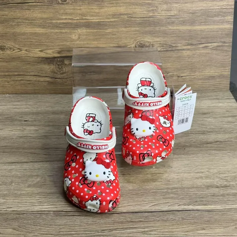 

Kawaii Hello Kitty Slipper Hole Women Sandals Wear-resistant Sanrio Hole Slippers Sandals Cute Eva Anime Home Beach Shoes Summer