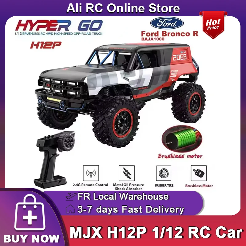 MJX HYPER GO 1:12 H12P Ford Auto RC 3500KV Brushless ad Alta Velocità 2.4Ghz Telecomando 1/12 Auto Professionale RC da Arrampicata Veicolo Fuoristrada a Quattro Ruote Motrici RTR ﻿ Regalo giocattolo