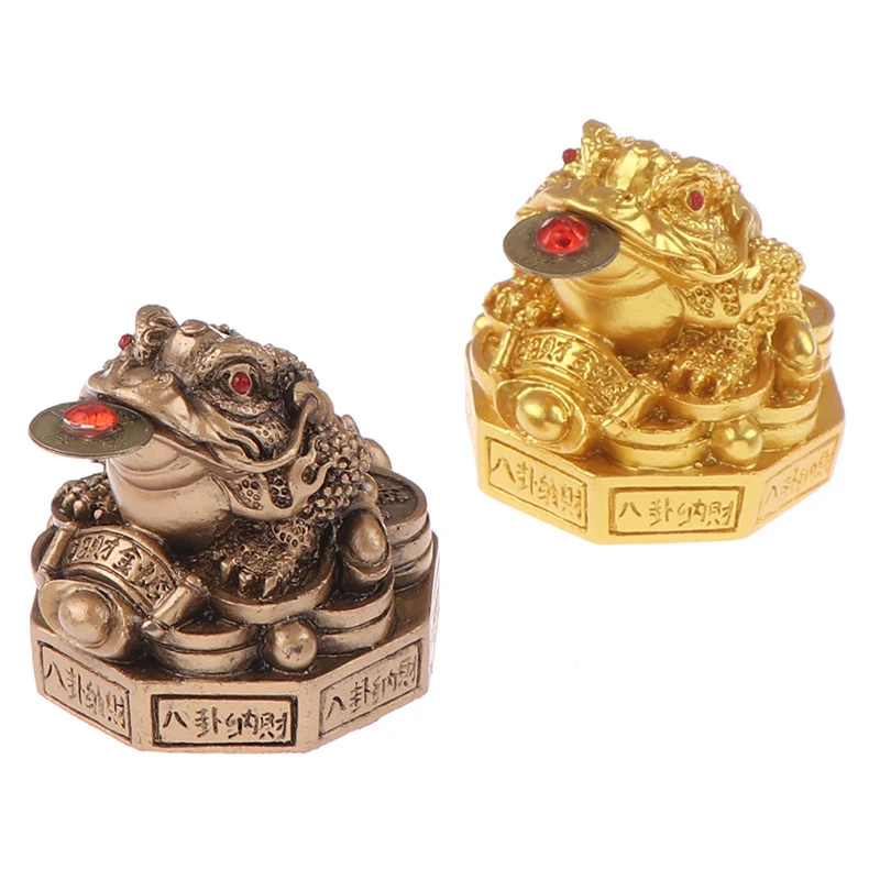 1PC Tabletop Ornaments Feng Shui Toad Money Resin Fortune Wealth Chinese Golden Frog Coin Home Office Decoration Lucky Gifts