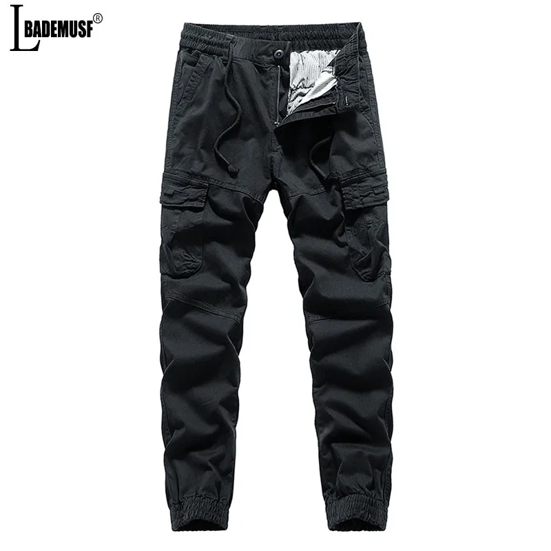 New Fashion Solid Color Leisure Multiple Pockets Cargo Pants Men Harajuku Street Outdoors Jogging Elastic Force Motion Trousers