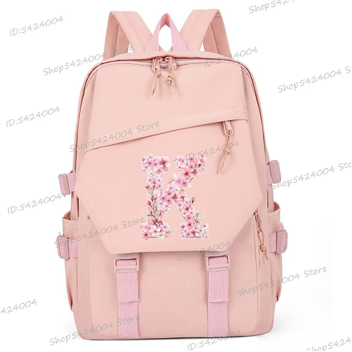 

Pink Backpack Shouder for Girls A-Z 26 Alphabet Sakura Cartoon Schoolbag Funny Cute Gift 26 Initials Flower Youth School Bookbag
