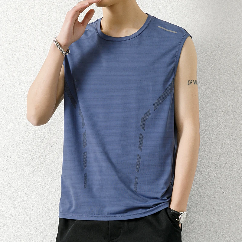 

Мужская футболка-майка из ледяного шелка Qui Dry: дышащая, комфортная, летняя, модная, тонкая, спортивная, с круглым вырезом