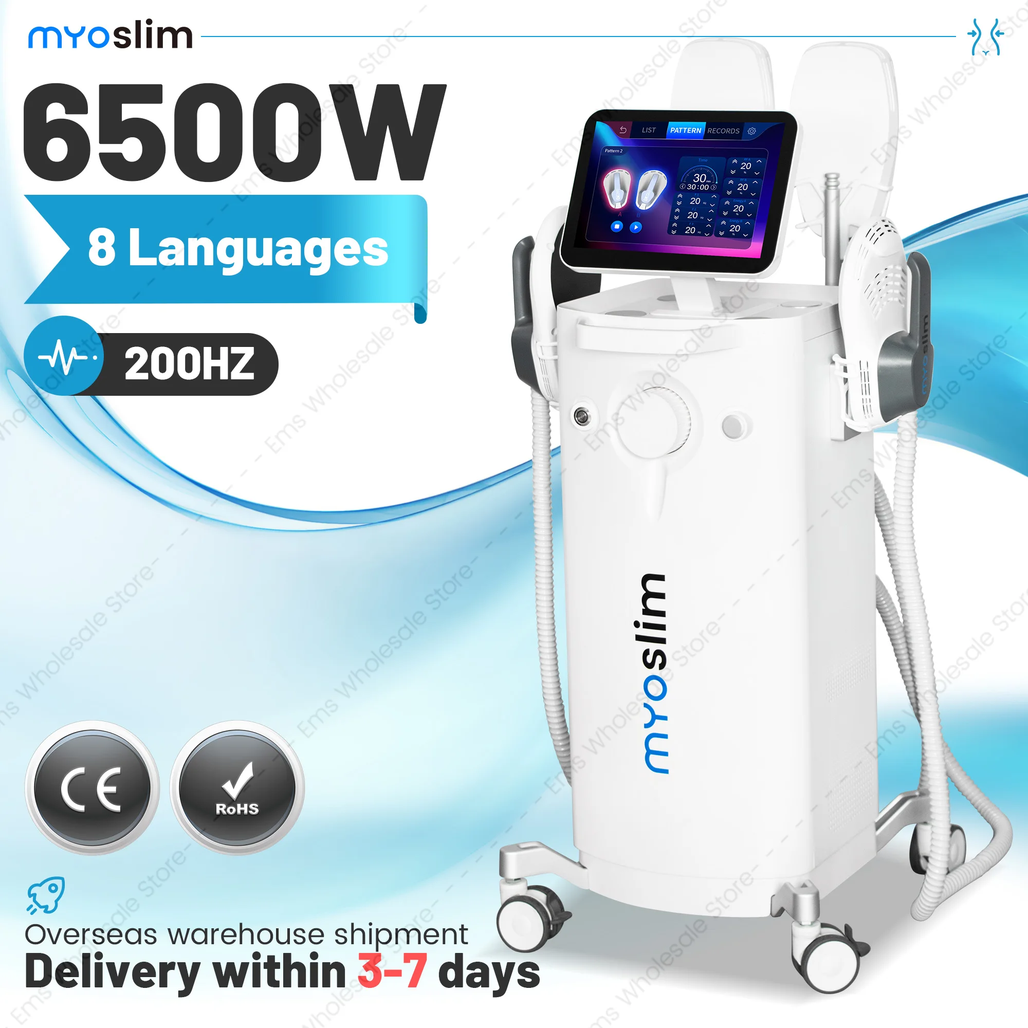 

Myolim Body fitnes Электромагнит для похудения 6500 Вт Высокая мощность 4 ручки Машина для уменьшения жира Салон красоты Новый EMS Потеря веса