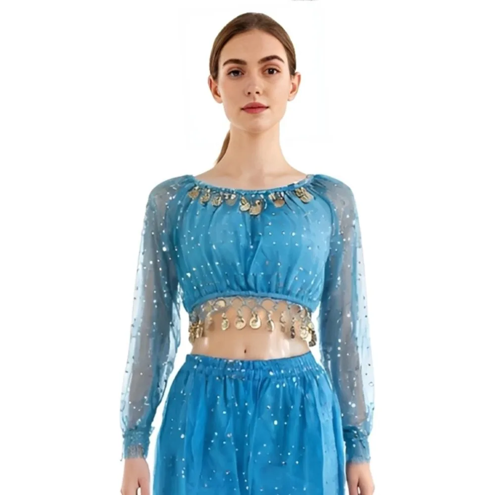 top-de-danca-do-ventre-com-lantejoulas-e-design-brilhante-reflexo-multidimensional-traje-de-danca-do-ventre-com-moedas-penduradas-ajuste-confortavel