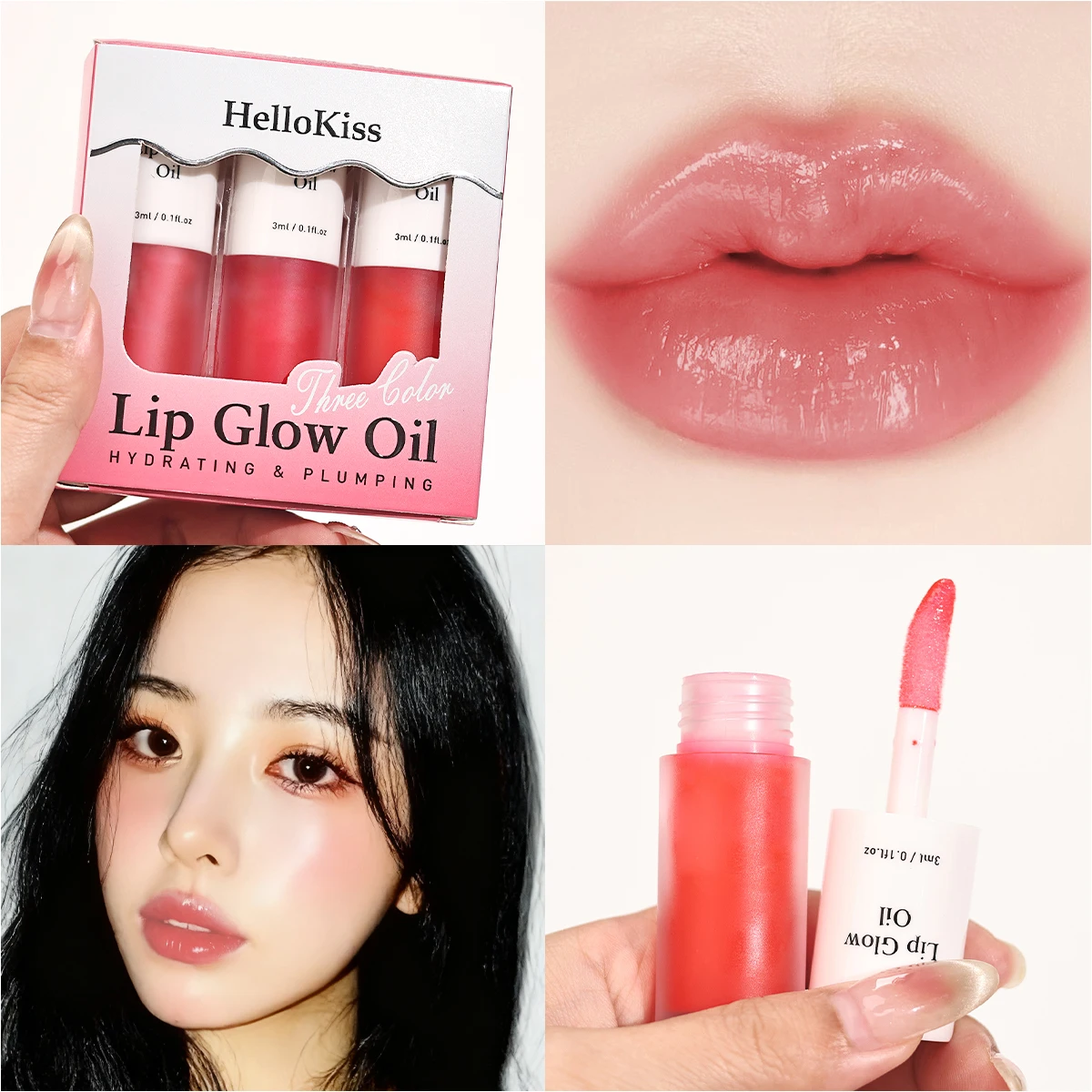 Set di oli per labbra gelatinosi da 3 pezzi – Lucido idratante e scintillante, impermeabile, duraturo, facile applicazione, unisex, combinato multi-sombra