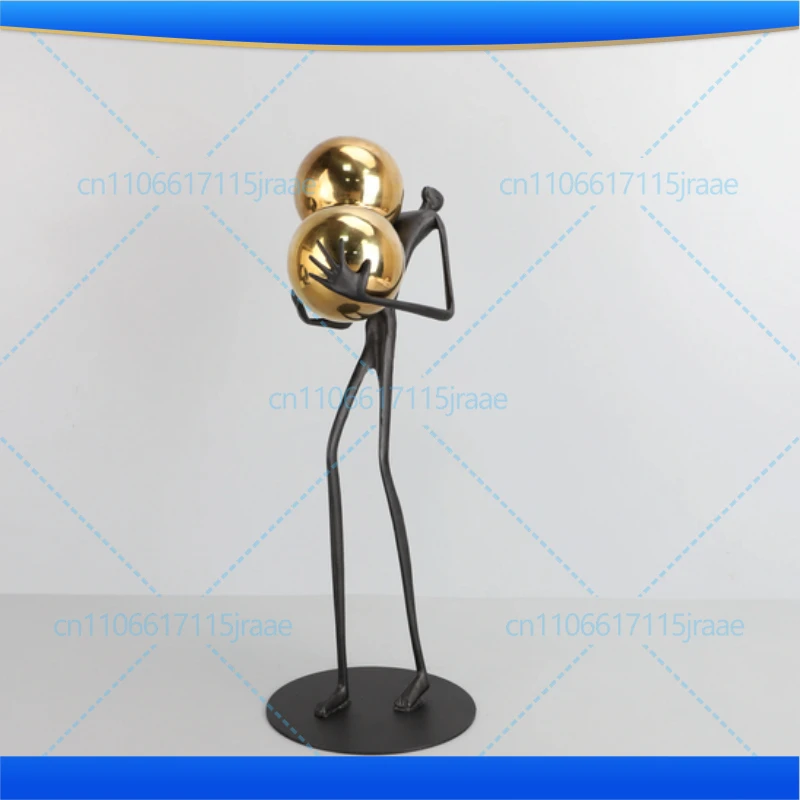 Minimalist Black Matchstick Men Ornaments Golden Ball Decorative Character Statue Desk Decoration Abstract Figure Sculpture