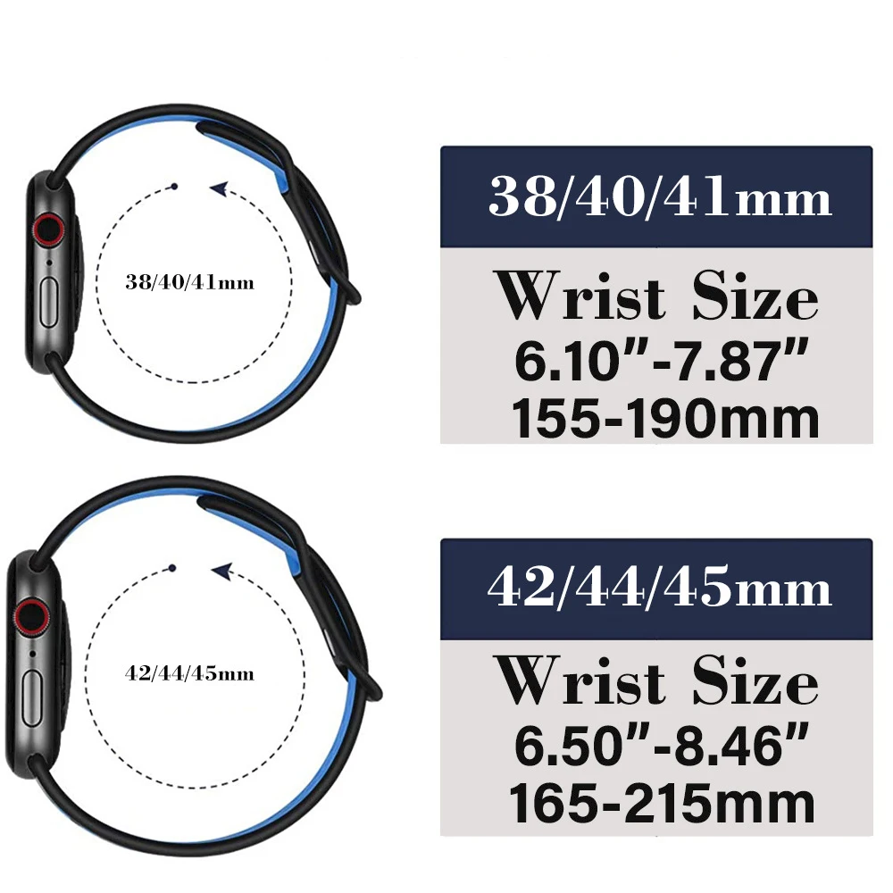 Tali silikon untuk jam tangan Apple, tali silikon untuk jam tangan Apple, 44mm 40mm 42mm 38mm 45mm 41mm 49mm, gelang dua warna, seri iWatch Ultra 8 7 6 5 4 3 SE Band