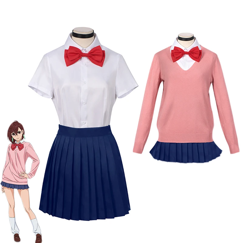 

Anime Momo Ayase Cosplay Costume Wig Anime Dandadan School JK Uniform Earrings Pink Sweater Skirt Halloween Party Accessories