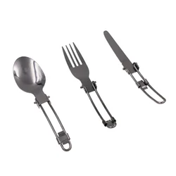 New Outdoor Stainless Steel Folded Fork Spoon Knife Picnic Camping  Dinnerware Tableware