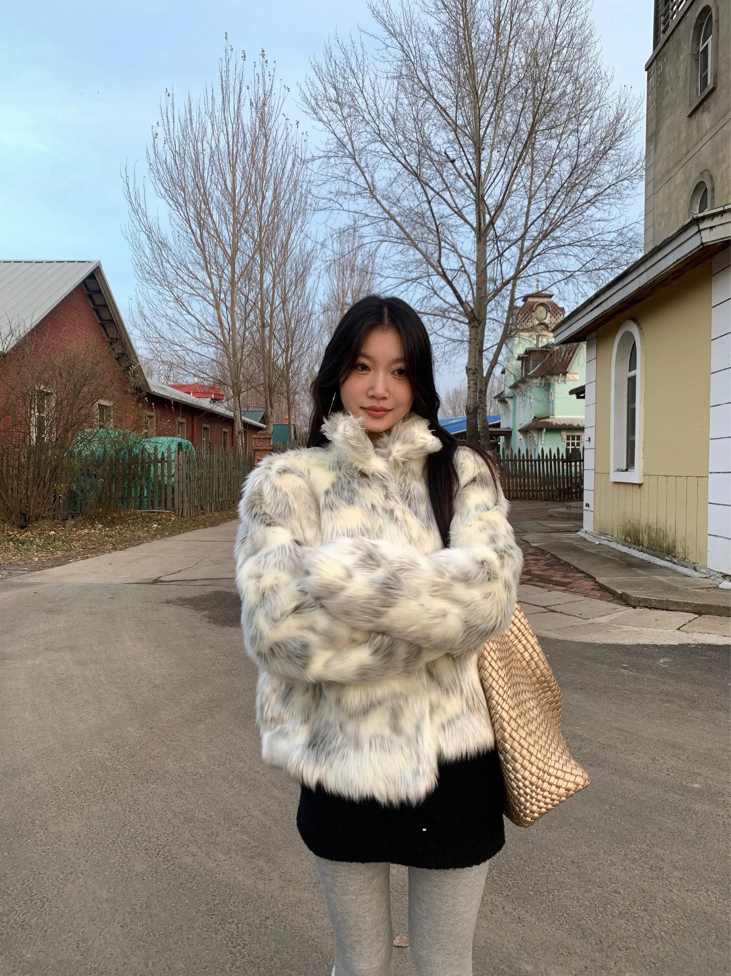 

Fortunee Young Design Winter Fur Coat Women's ort Sle Long Sve Stand Collar Commute Faion Synthetic Leather Jaet