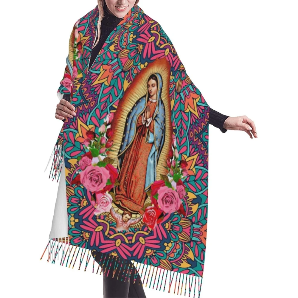 

Мягкий теплый шарф из пашмины Девы Марии, шарфы с кисточками, большие шали и накидки, легкие шарфы для женщин.