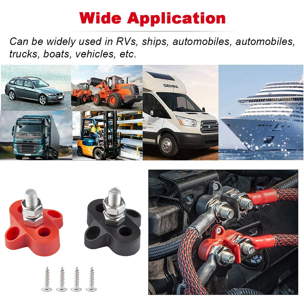 2Pcs Power Junction Block Bus Bar Single/ Dual Studs 48V Power Distribution Studs M8 per Auto Marine Car Trailer RV Boat