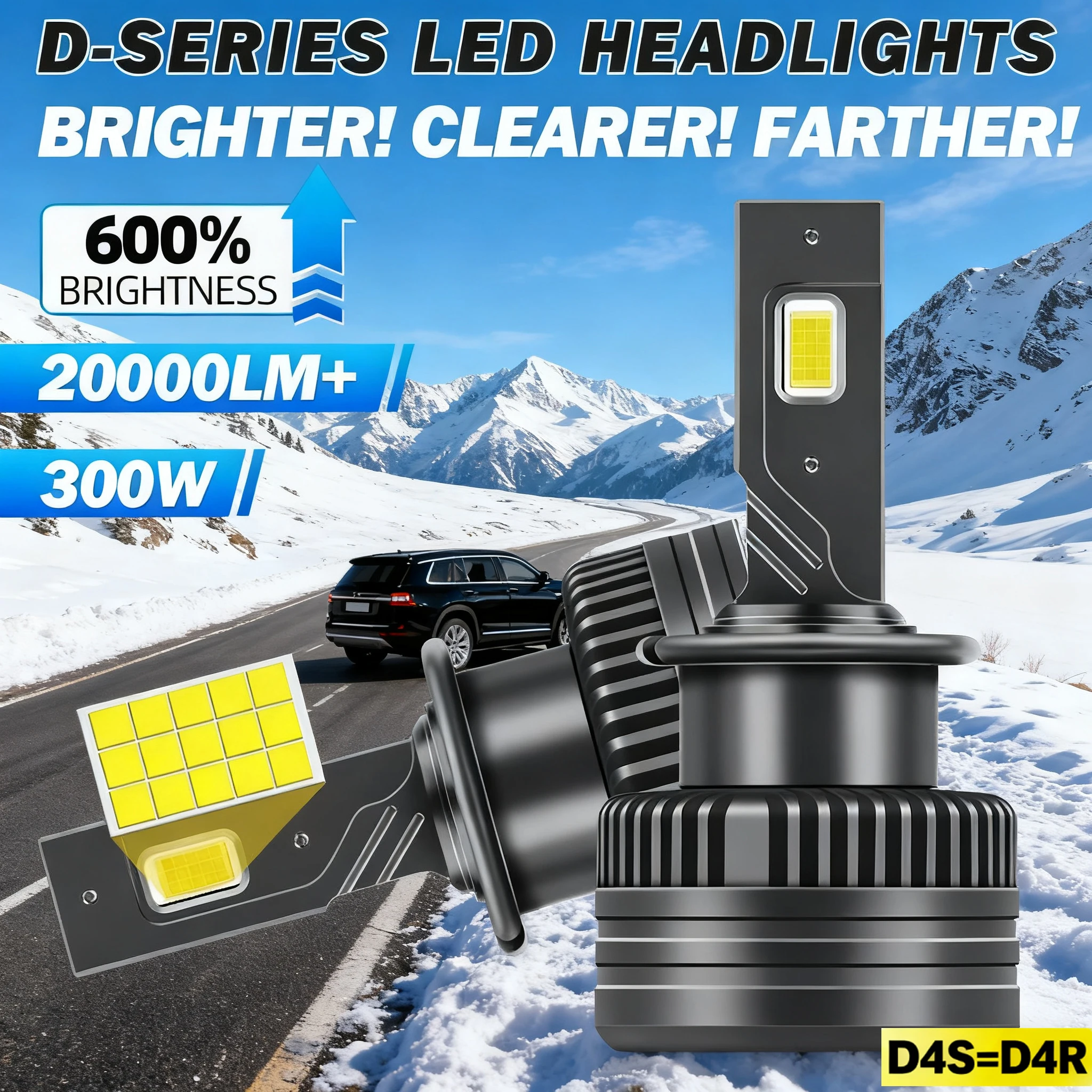 

2 шт. светодиодные фары D4S D4R Canbus дальнего ближнего света турбо светодиодные лампы 300 Вт автомобильные ходовые огни 1:1 ксенон HID 6000K 12V 24V