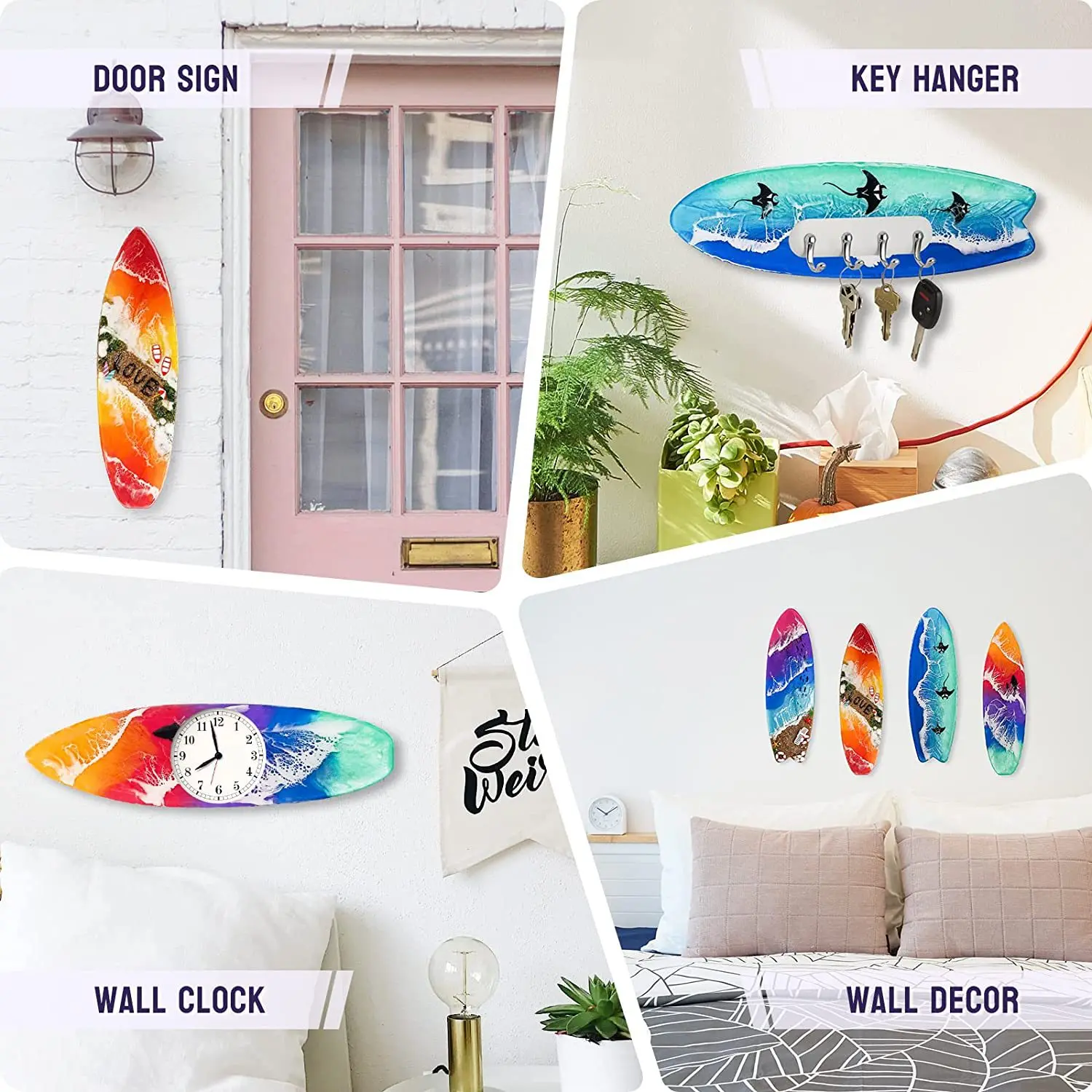 New Surf Skateboard Plate Ornaments Silicone Mold DIY Handmade Mirror Skateboard Coaster Tray Epoxy Resin Silicone Mold