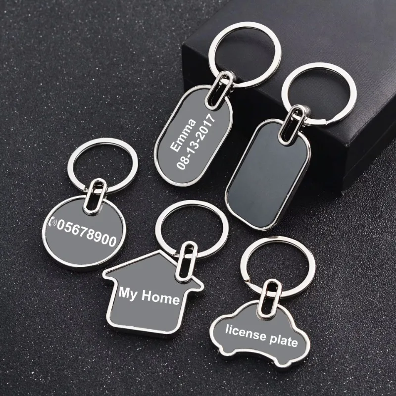 1PCS Free Custom Engraving Logo Name Metal Keychain Personalized Round KeyChains Plate Laser Marking Black Mirror Key Chain Gift