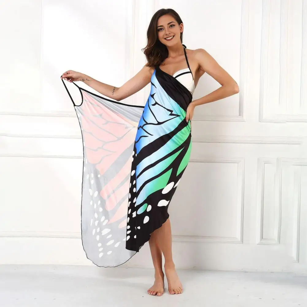 Sukienka plażowa z kolorowym nadrukiem i ramiączkami typu spaghetti Halloween Bikini Wrap Stroje kąpielowe Cover-up Sling Wzorzyste