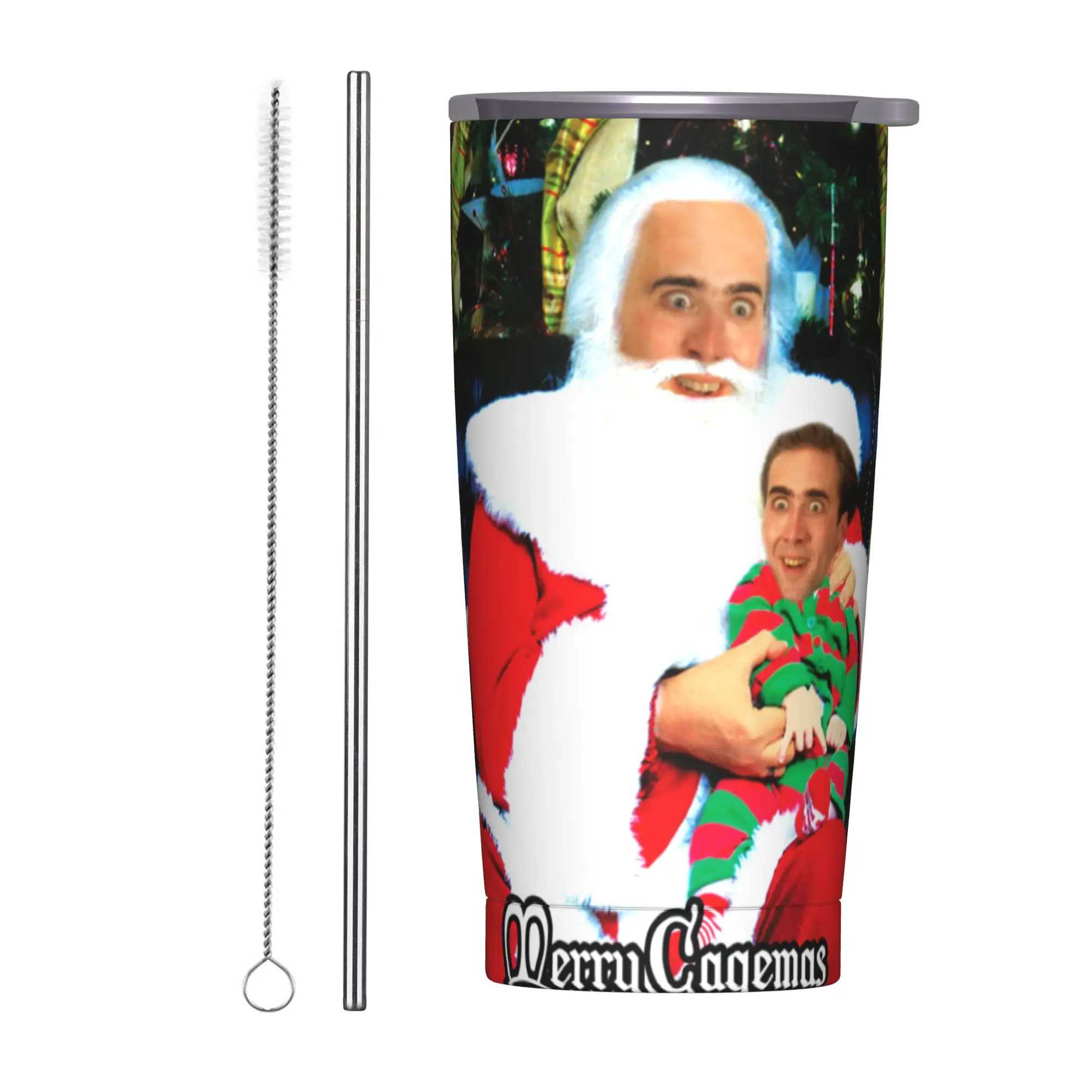 Merry Cagemas Santa Knee Nicolas Cage Christmas Tumbler Vacuum Insulated  Coffee Cups Stainless Steel Mugs Hot Cold Drink, 20oz
