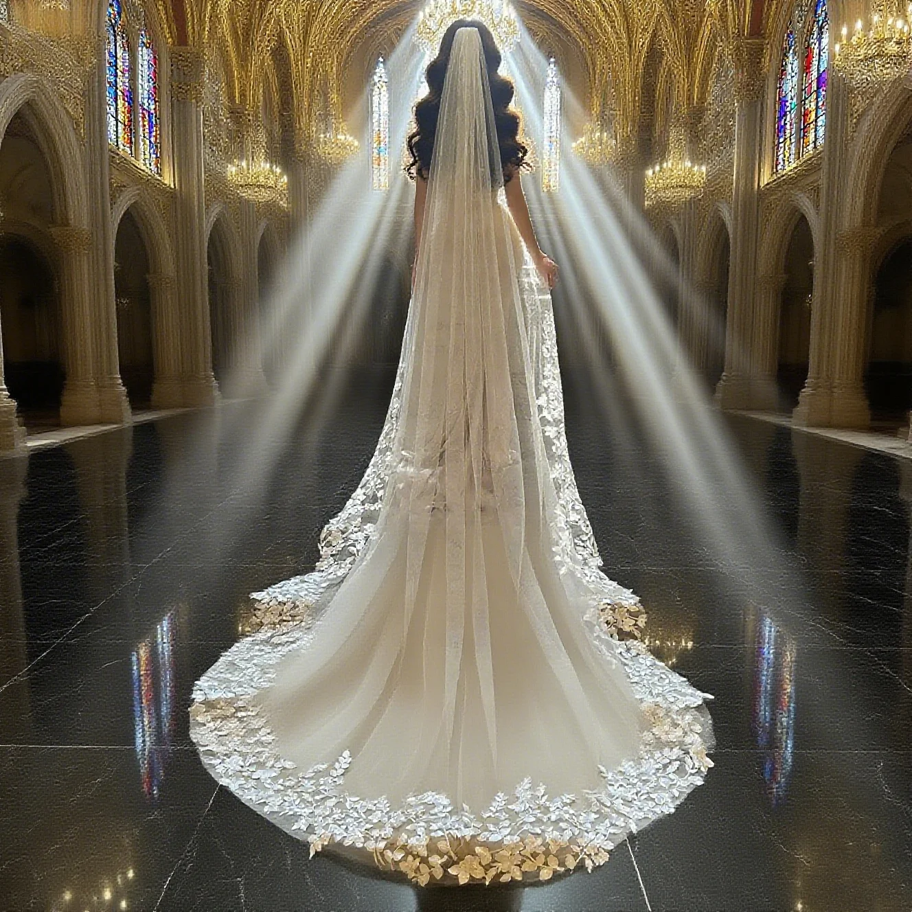 Charming Bridal Veils Luxurious Cathedral Long Voile Mariage Lace Wedding Veil Tulle With Comb Bride Accessories image 2