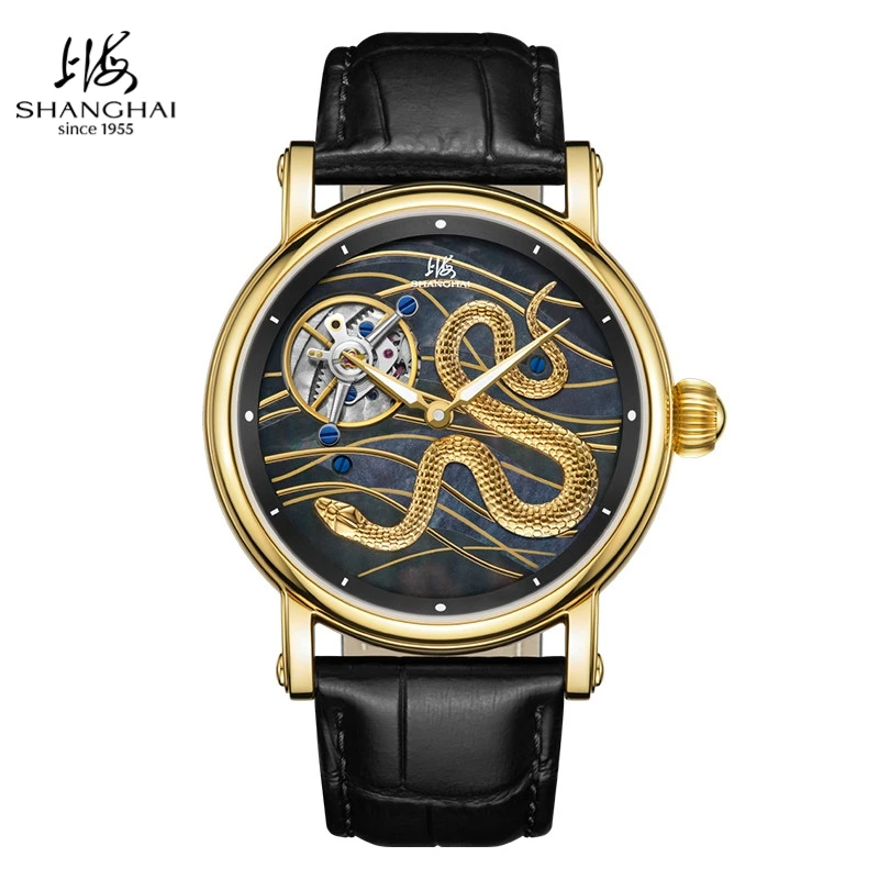 Shanghai Watch Limited-edition luxury Men's Watches Carousel Tourbillon Manual Winding Mechanical Watches Mother-of-pearl S5006