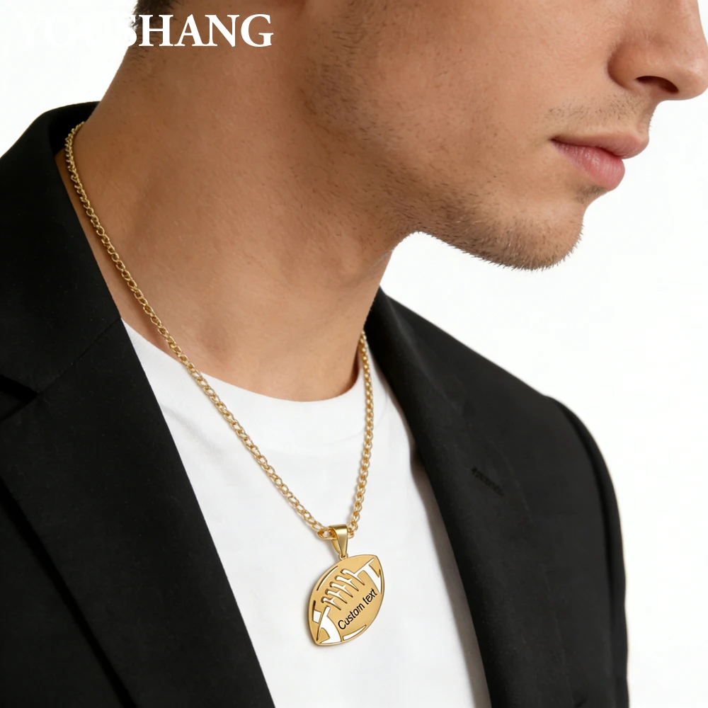

Custom Football Name Necklace Personalized Stainless steel Pendant Sports Jewelry for Men Women Football Fans Gift.