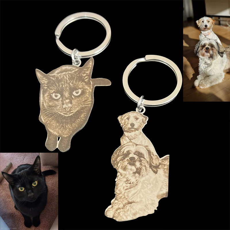 Custom Photo Keychain Family Pet Commemorative Picture Customize Stainless Steel Pet Portrait Key Ring Pendant Personalized Gift