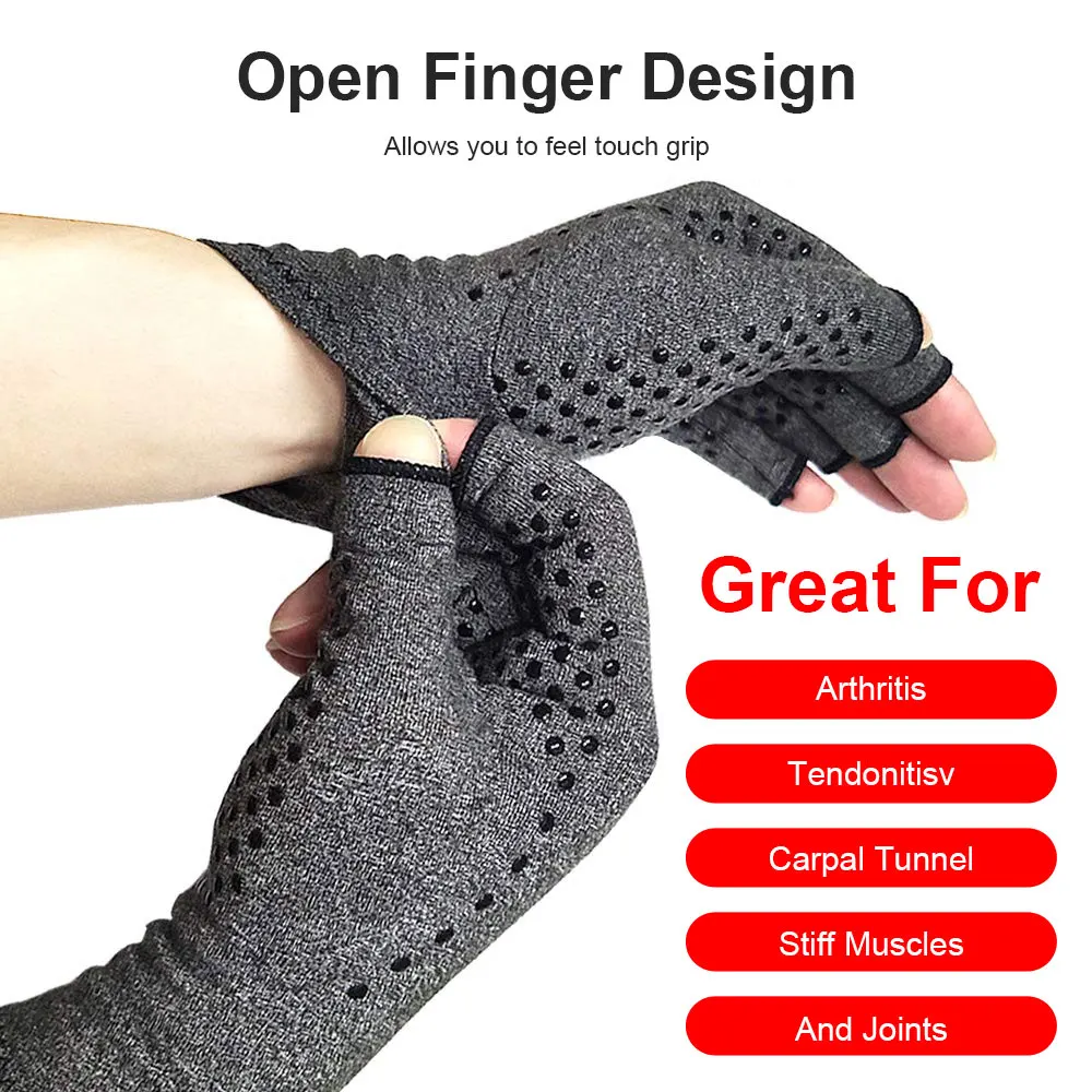 Warm Pressure Gloves Half-finger Mitten with Touch Screen Non-slip Silicone Mittens Compression Hand Gloves for Osteoarthritis