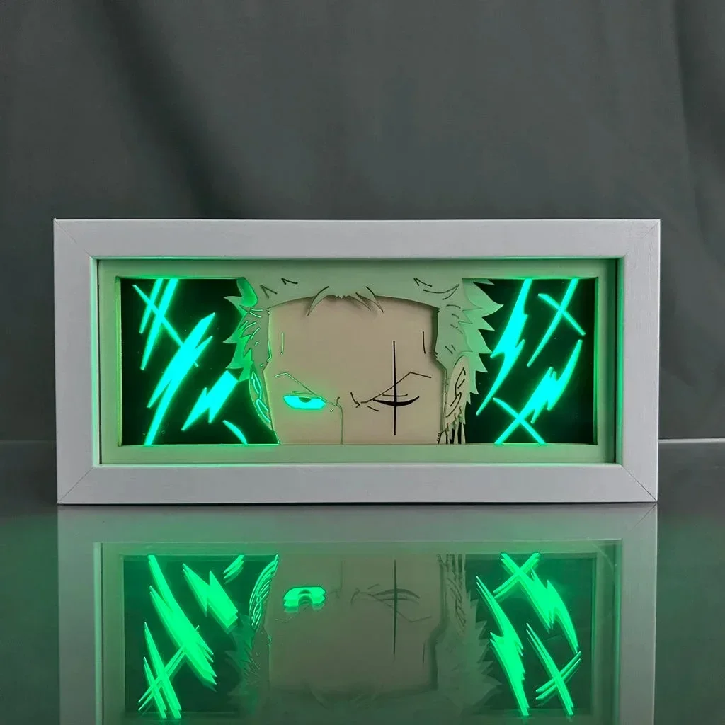 Anime ONE PIECE Roronoa Zoro 3D LED Light Box Action Figure Toys Nika rufy Sanji Paper Carving Light Night Lamp Brithday Gift