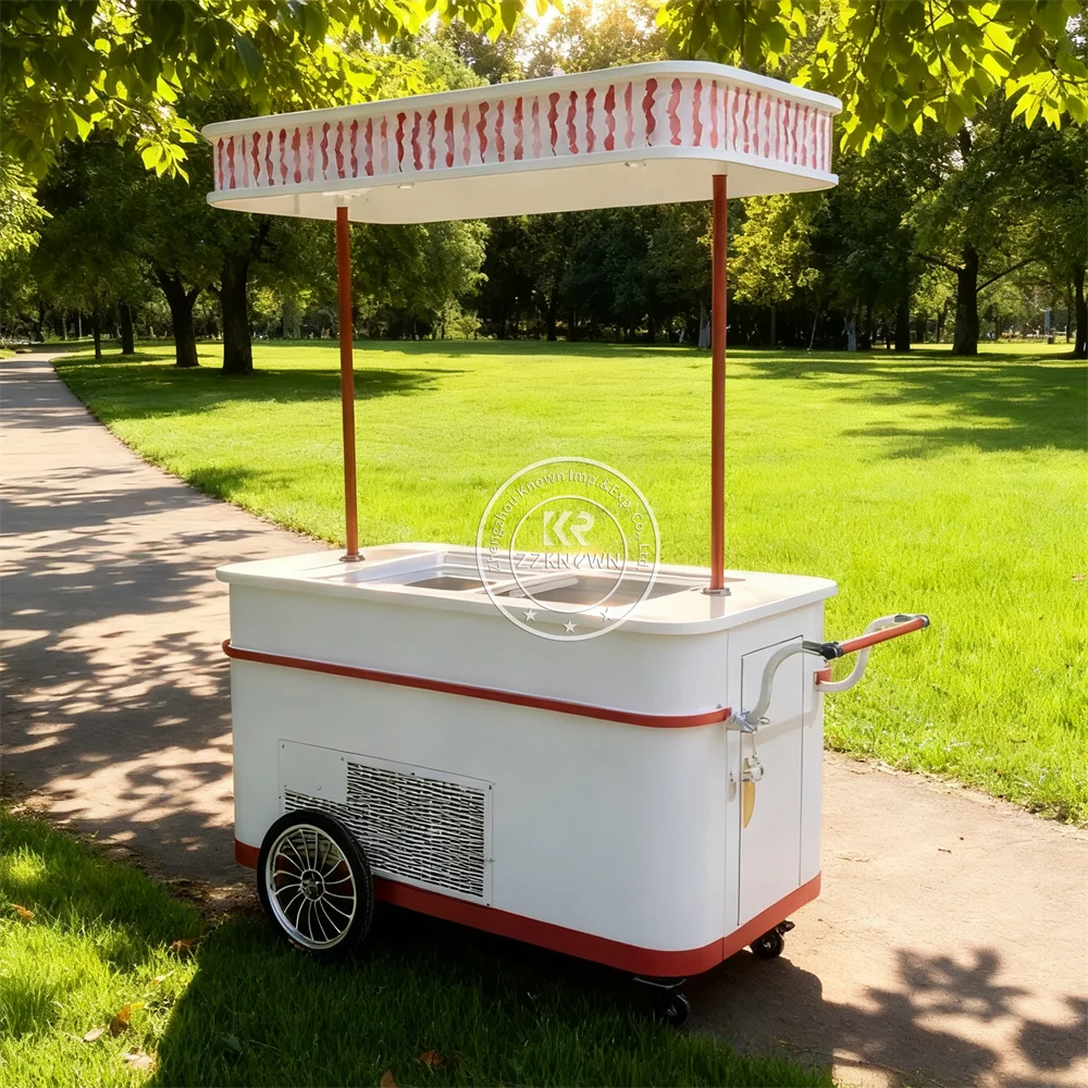 

Multi-functional High Quality Customized Snack Food Vending Cart Commercial Portable Ice Cream Cart with Electric Refrigerator