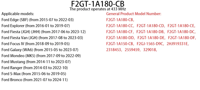 433 MHz Reifendrucksensor für Ford Edge Explorer Fiesta Focus Galaxy Mondeo Mustang Ranger Bronco S-Max Auto TPMS F2GT-1A180-CB – Detail 2