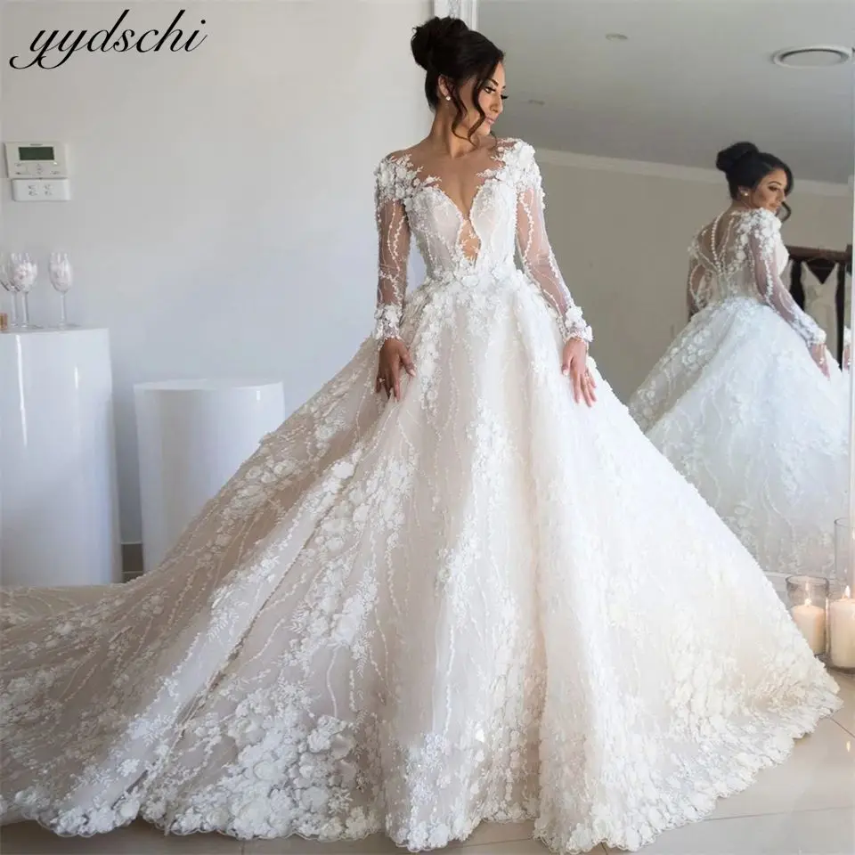 

Customized Luxury White O-Neck Button Illusion Appliques Exquisite Wedding Dresses 2025 Ball Gown Chapel Train Bride Gowns