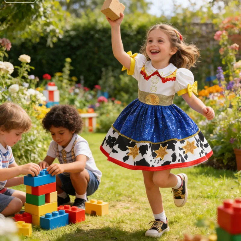 Elegantes Western-Cowboy-Kleid für Mädchen, Pailletten-Tutu-Kleid für Kinder, Festival, Geburtstagsfeier, Karneval, ausgefallenes Vestidos-Cosplay-Kleid